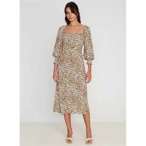 NEW NWT Faithfull the Brand Womens 4 Malini Midi Dress Animal Print 3/4 Sleeve